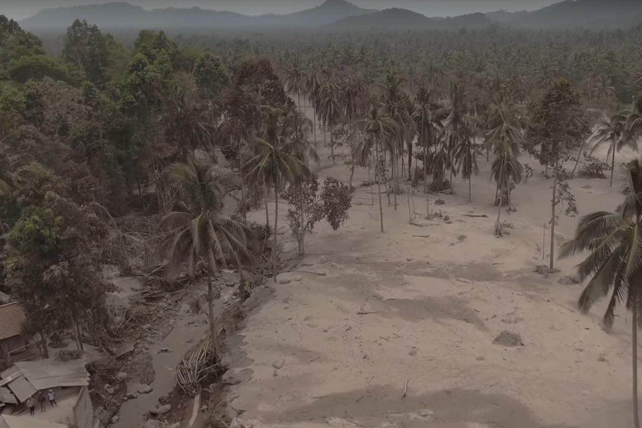 Aerial Visuals of the Impact of Mount Semeru's Eruption in Candipuro Lumajang District